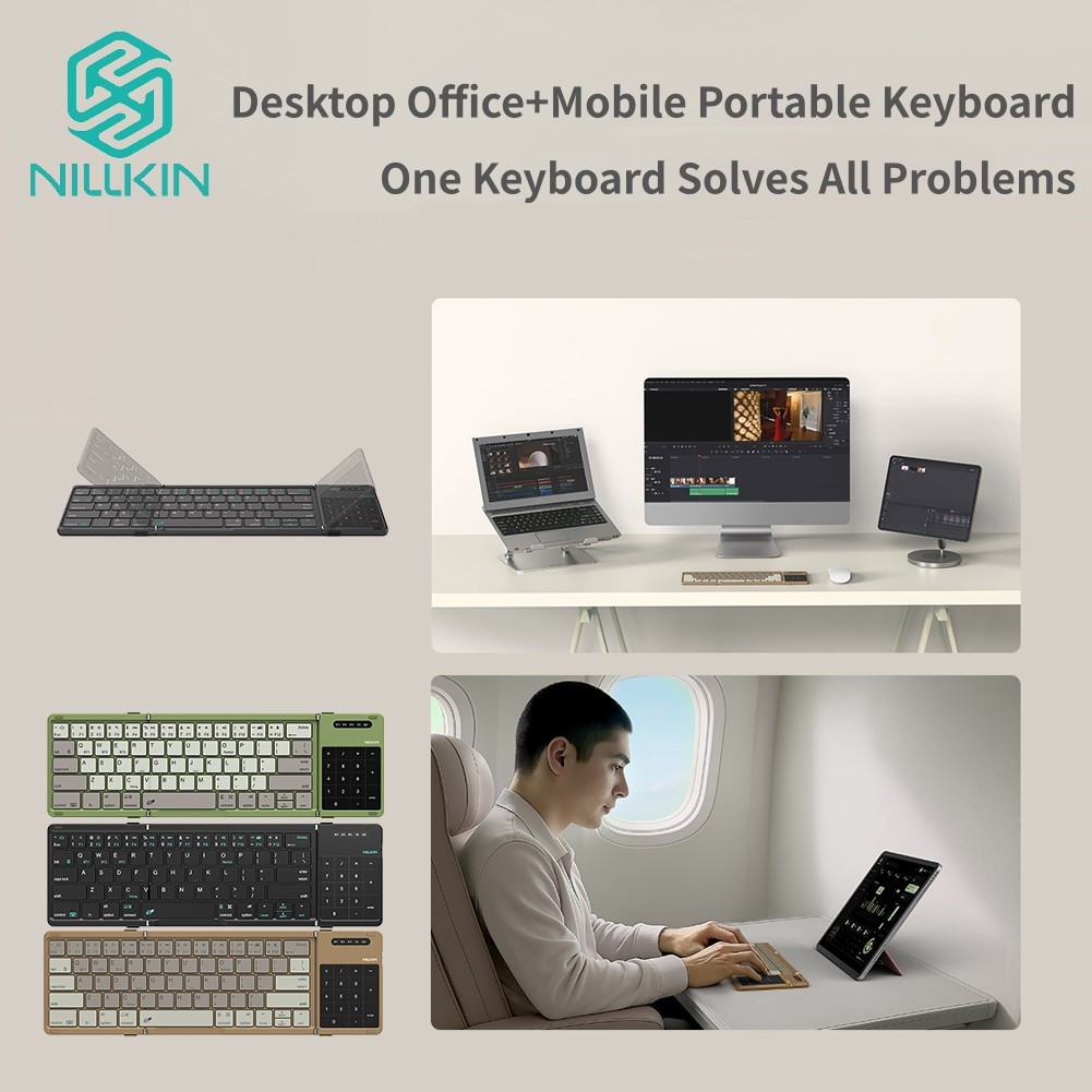 คีย์บอร์ด Nillkin เหมาะสําหรับ iPad และแล็ปท็อปทั้งหมดแป้นพิมพ์ Bluetooth บางเฉียบแบบพกพาแบบพับได้