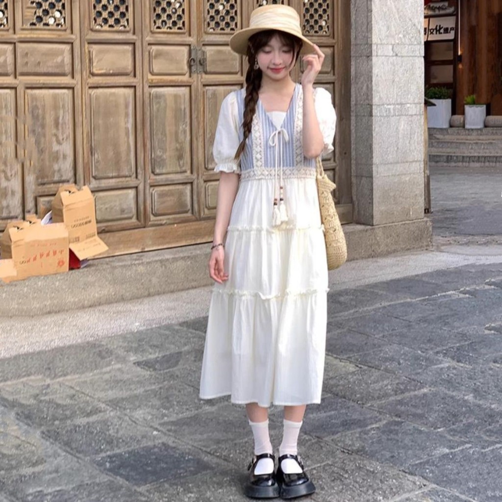 Women's Bohemian Striped Color-Block Fake Two-Piece Dress20250929