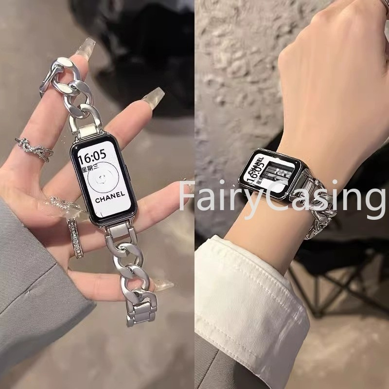 สําหรับ Huawei Band 11 10 9 8 สายสแตนเลส Correa Huawei Band 11pro Graceful โลหะสร้อยข้อมืออุปกรณ์เสริม Watchband