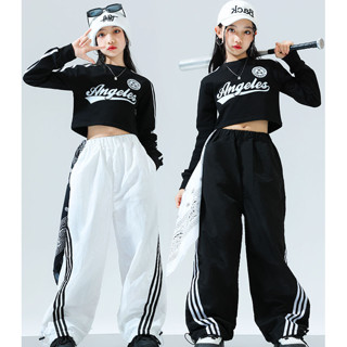 ชุดเต้นแจ๊ส เด็กผู้หญิง เสื้อครอป ฮิปฮอป ชุดเต้นเด็ก ชุดโคฟเ…