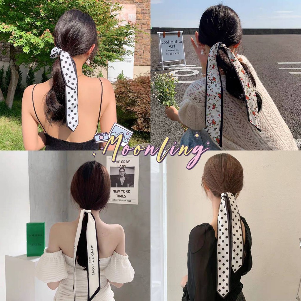 🌜Moonling🌛พร้อมส่งจากไทย โบว์ผูกผม ลายน่ารักสไตล์เกาหลี แฟชั่นนำเทรน สีพื้น *VO-53*