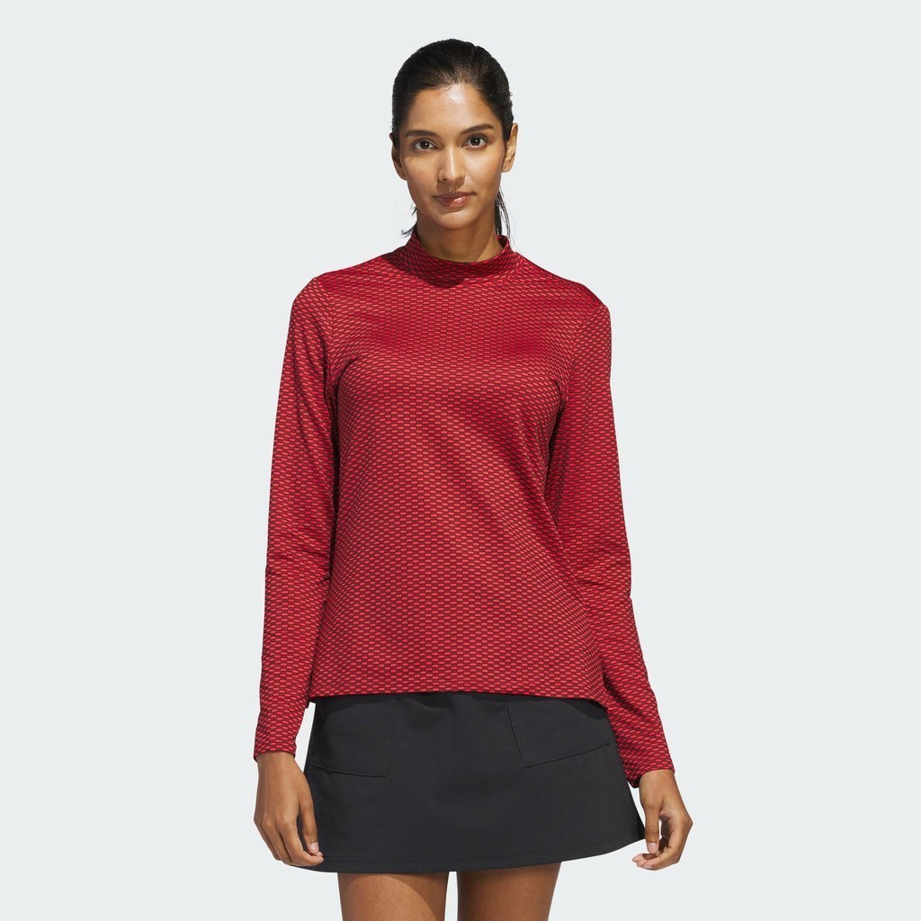 adidas กอล์ฟ เสื้อคอสูงปิดคอเล็กน้อยผ้าตาข่ายสีทูโทน Beyond The Course ผู้หญิง สีแดงเบอร์กันดี JE7351