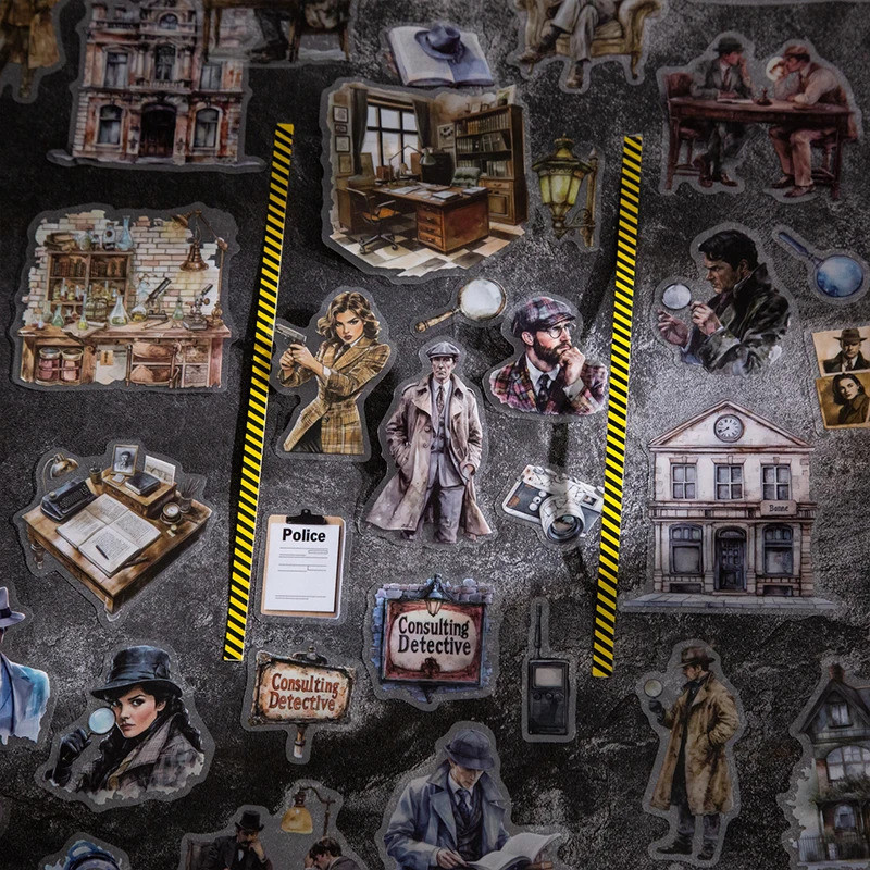 Journal GO 15pcs Sherlock Holmes Journal สติกเกอร์ฉากลึกลับสติกเกอร์ตกแต่งสําหรับ Collage Junk Journ