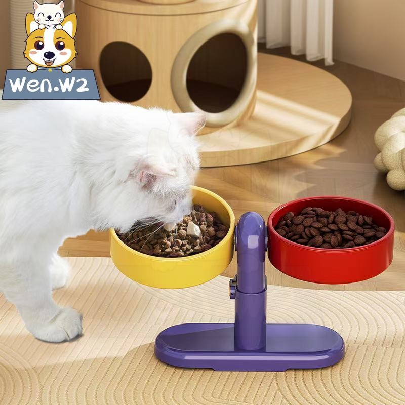wen.W2 ถ้วยดูด 2 ใบยกสามารถปรับระดับได้สากลสัตว์เลี้ยงป้องกันการหกล้มถ้วยน้ำป้องกันคอหัก