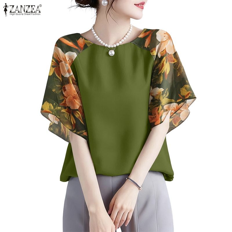 ZANZEA เสื้อเบลาส์พิมพ์ลายดอกไม้คอกลมสไตล์เกาหลีสำหรับ 여성