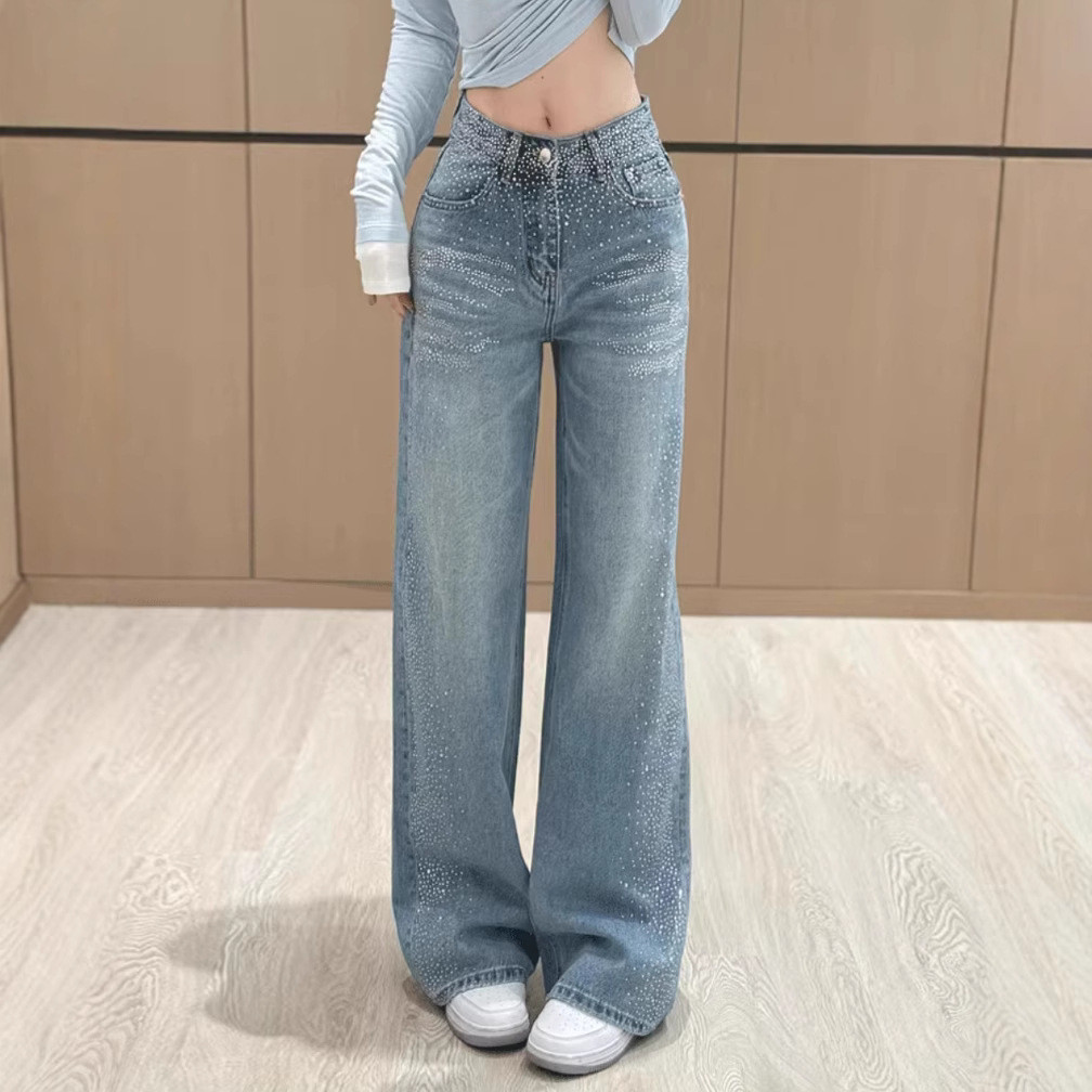 G-Class Feeling Hot Diamond กางเกงยีนส์ผู้หญิง 05 ฤดูร้อนสไตล์ใหม่เอวสูง Slimmer ดูกางเกงขากว้างตรง