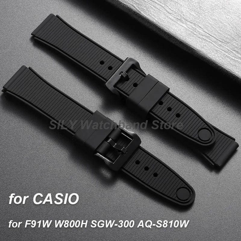 สายนาฬิกาซิลิโคนอ่อน 18 มม.สําหรับ F91W W800H SGW-300 AQ-S810W 18 มม.สีดํา Wristbelts ขนาดเล็กสร้อยข