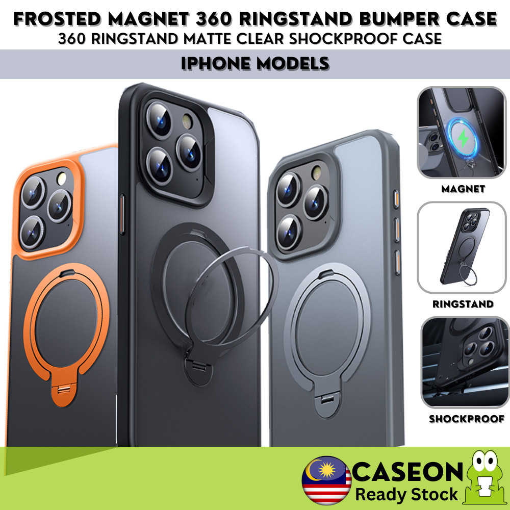 360 RINGSTAND Magnetic Frosted Matte Clearเคสโทรศัพท์สําหรับiPhone 16 Pro Max 15 14 13 Pro Max Plusก