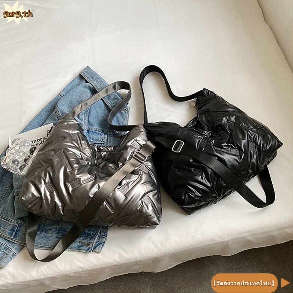 จัดส่งจากไทย GORG กระเป๋า messenger สีทึบ, สไตล์ casual กันกระแทกด้วยผ้า quilting ความจุมาก สำหรับทั้งผู้หญิงและผู้ชาย
