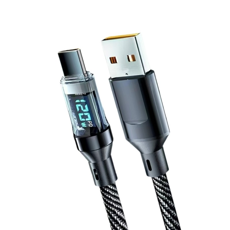 WU LED Digital Display 120W Type C ถึง Type C Cable 120W ชาร์จเร็ว