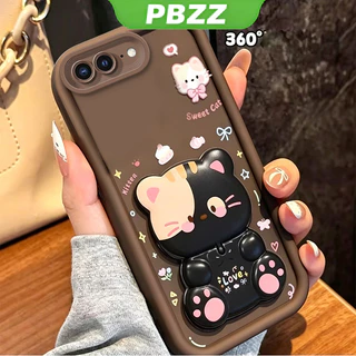 เคสสําหรับ iphone 7 plus 7p 8p 8 plus se 2 ipnone se เคสโทรศัพท์ Softcase ซิลิโคนกันกระแทกปกใหม่ความงามการออกแบบพร้อมที่วาง 360° กระจกแต่งหน้า แมวน่ารัก สําหรับเด็กผู้หญิง JTXMMZJ