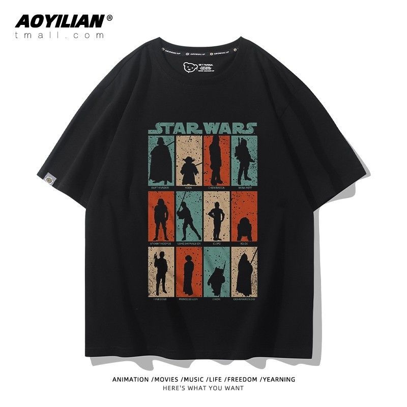 STAR WARS STAR WARS สินค้าเสื้อยืด STAR WARS ผ้าฝ้ายแขนสั้นชุดฤดูร้อน Darth Vader Force Lightsaber ค