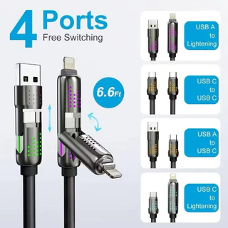 ZJ HOME สายชาร์จเร็ว 4in1 Fast Charge 240w สายชาร์จมือถือ แสงไฟ RGB สายชาร์จTYPE C USB