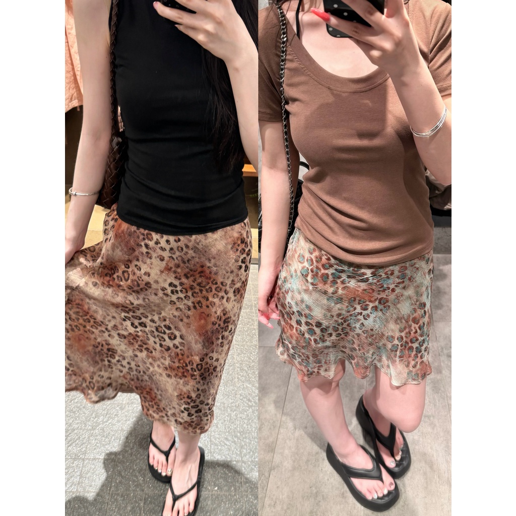 [Mediceval Leopard Print] Slimmer Look Female 26ss Summer Leopard Print A-Line miu Miu Miu Style Ski