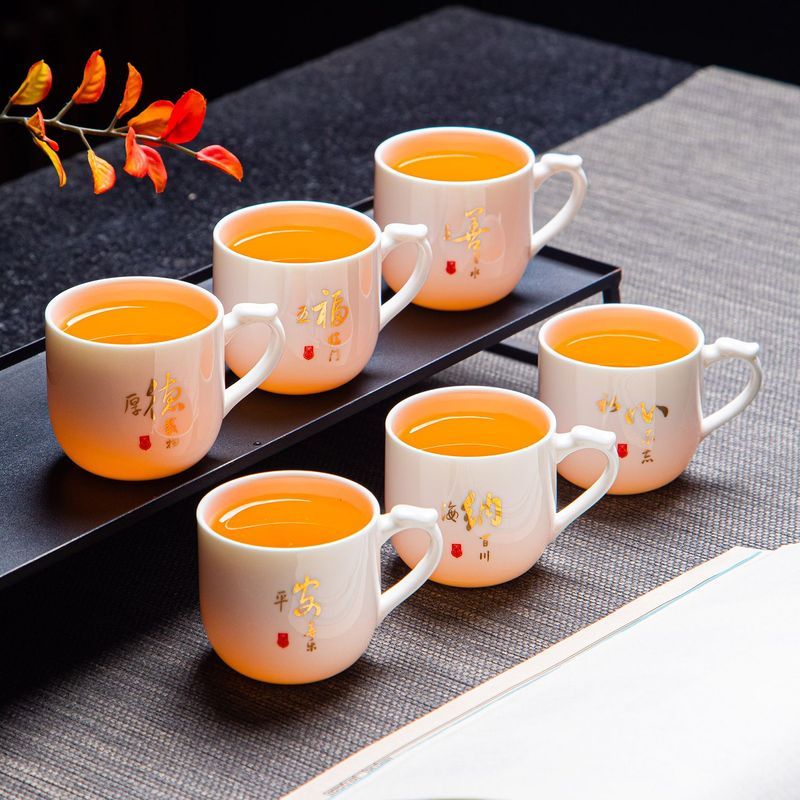 羊脂玉瓷防烫陶瓷家用白瓷功夫茶杯六只装品茗杯茶具套装主人杯6/18 White porcelain anti-scalding ceramic home use kung fu tea cups se