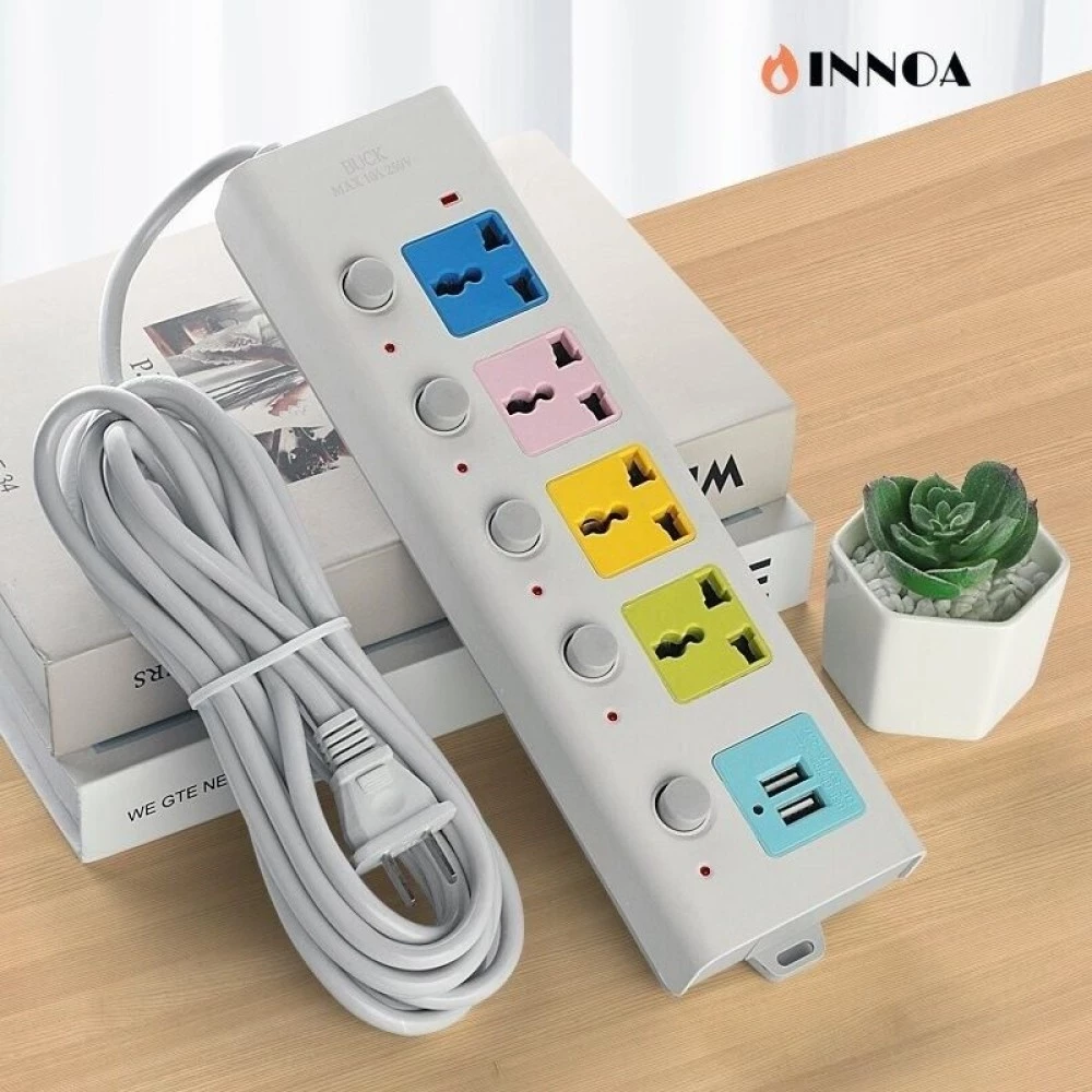 ัดส่งในไทย ปลั๊กไฟสามตา พร้อมช่อง USB 2 ช่อง ปลั๊กไฟ 4ช่อง ปลั๊กพ่วง ไฟUSB รางไฟ กันไฟสองชั้น 3ม 5ม 8มM