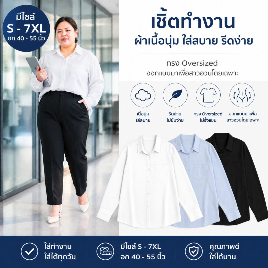 Chic พร้อมส่ง เสื้อคอปก  S-5XL เสื้อเชิ๊ต oversize   สไตล์เกาหลี