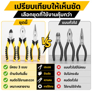 คีมอเนกประสงค์ 3 ชิ้น คีมปากจิ้งจก คีมปากแหลม คีมตัดลวด ด้ามจับถนัดมือ สำหรับงานไฟฟ้า ซ่อมรถ งาน DIY งานบ้าน เครื่องมือ