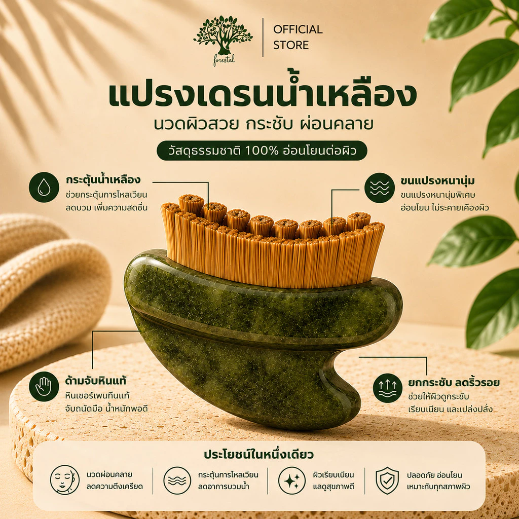 Forestal แปรงเดรนน้ำเหลือง & กัวซาหินเซอร์เพนทีน 2 in 1 นวดหน้า ยกกระชับผิว ลดบวม