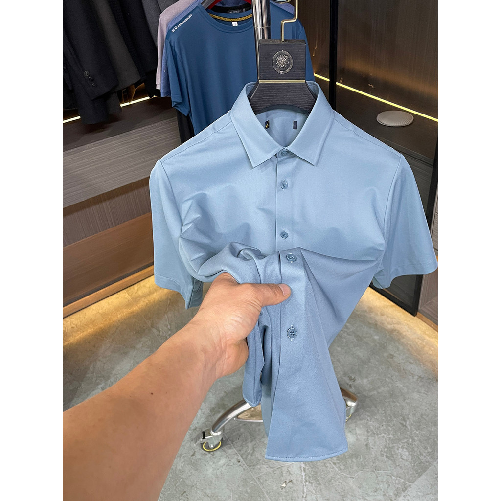 H Bid คงสั่งซื้อ!เสื้อไม่มีรอยต่อผู้ชายฤดูร้อนแขนสั้นเสื้อคอสี่เหลี่ยมตัดป้ายครึ่งแขนเสื้อลําลองผู้ช