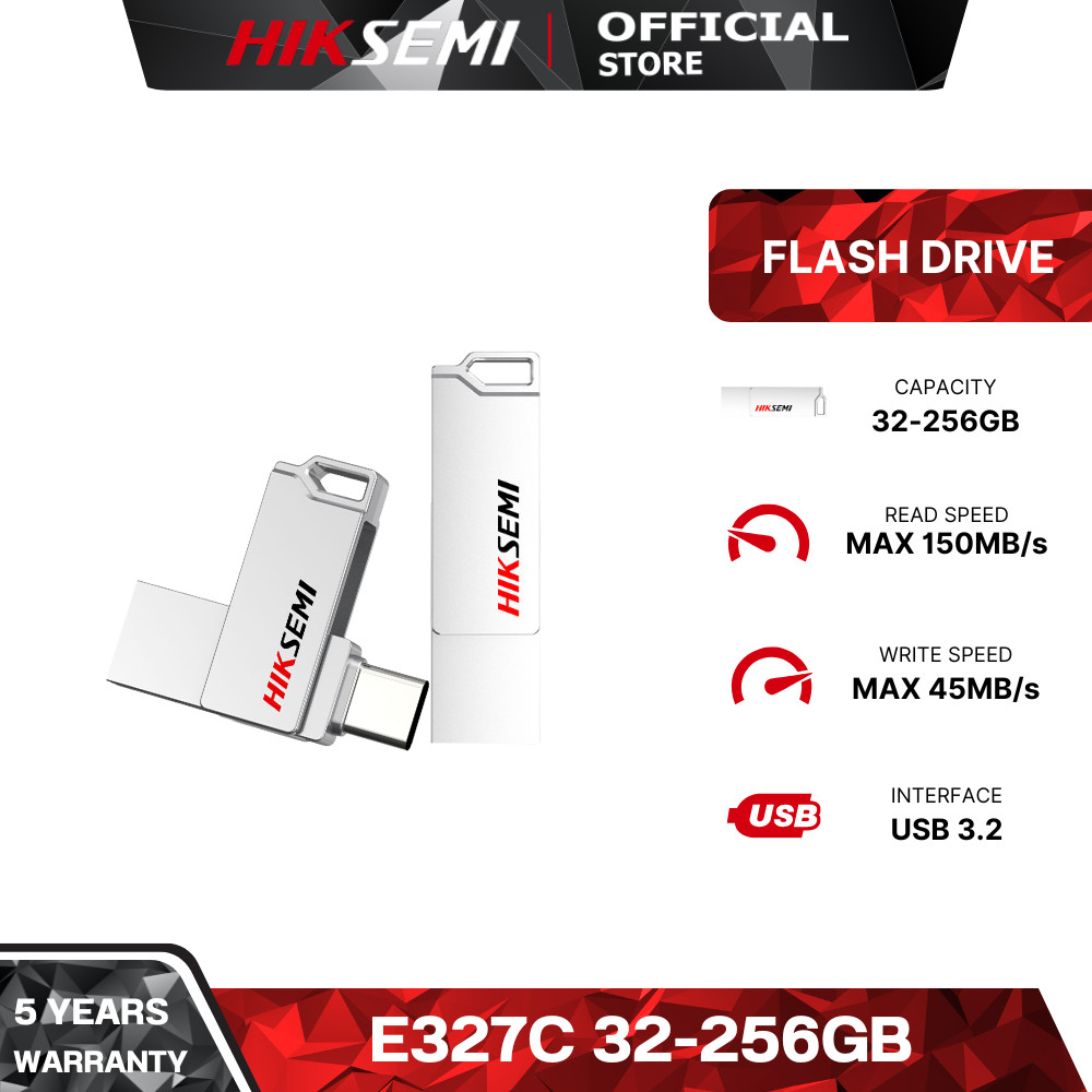 HIKSEMI FLASH DRIVE (แฟลชไดรฟ์) E327C 32-256GB USB 3.2 (SILVER) WARRANTY 5 YEAR