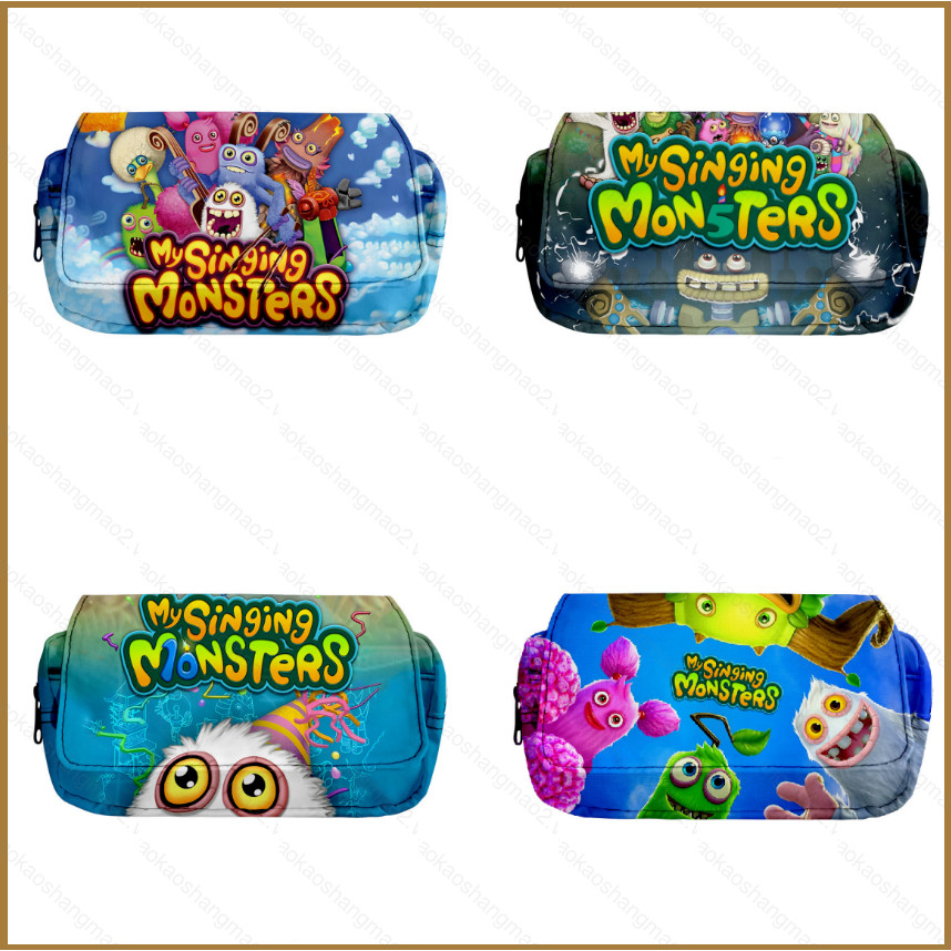 HK2 My Sing Monsters การ์ตูนดินสอนักเรียนเครื่องเขียนกระเป๋าซิปคู่ขนาดใหญ่ความจุปากกาโรงเรียน S