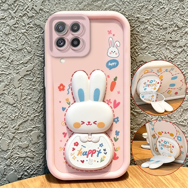 เคสสําหรับ SAMSUNG a12 a22 4g M12 5G เคสโทรศัพท์ Softcase ซิลิโคนกันกระแทกกระจกความงามใหม่พร้อมที่วาง 360° กระต่ายน่ารักหมุนได้ สีชมพู สําหรับเด็กผู้หญิง JTXCEZJ3