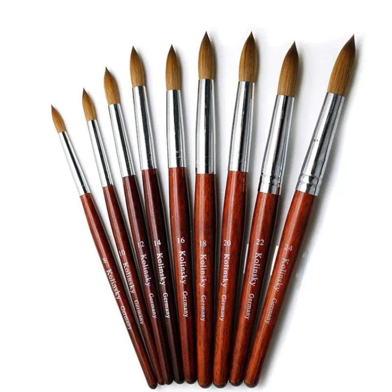 Kolinsky Acrylic Nail Brush Red Wood Handle Gel Builder Manicure Brush Nail Art Tools Nail Salon Size 8-24