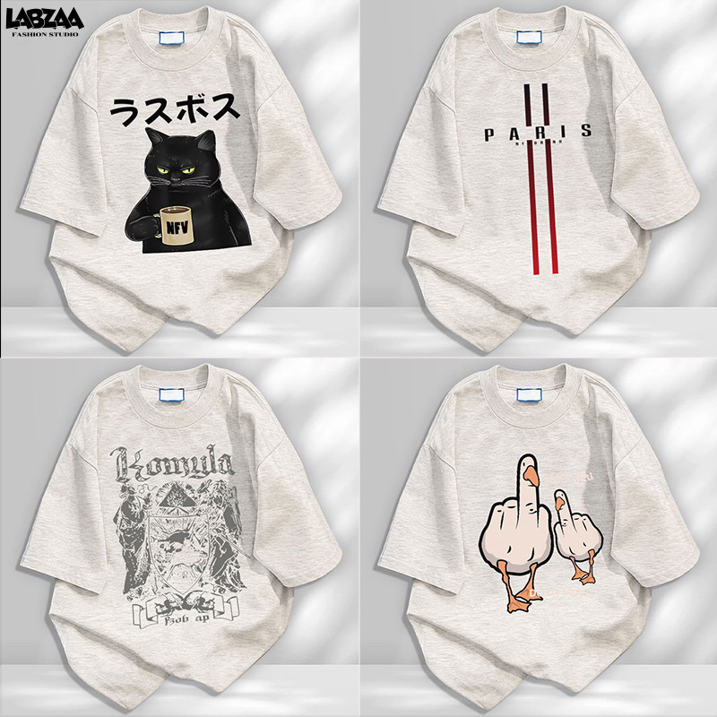 【จัดส่งจากกรุงเทพฯ】LABZAA วินเทจฟอกน้ำ เสื้อยืดแขนสั้นคอกลม ผ้าหนายับยากรีดง่าย ระบายอากาศ ผ้าฝ้าย YG4721