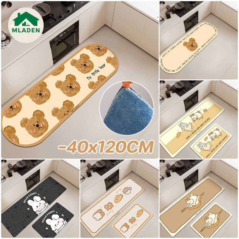 MLADEN หมีน้อยพิมพ์พรมครัว 40x120CM กันลื่น ทนต่อสิ่งสกปรกและทนทาน ดูดซับน้ำได้ดี พรมข้างเตียง