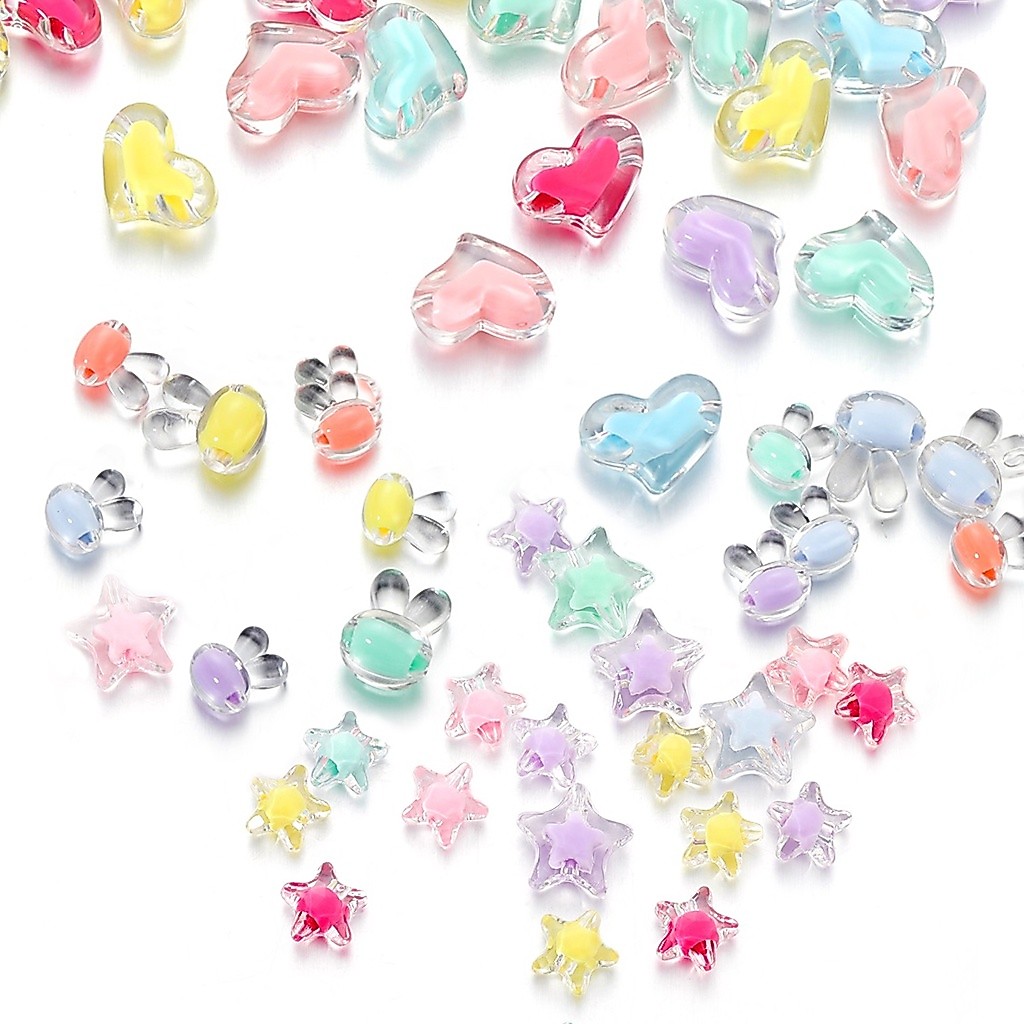 ดอกไม้โปร่งใสรักกระต่ายลูกปัดอะคริลิค CCB สร้อยคอเครื่องประดับแฟชั่น DIY (20 ชิ้นต่อถุง)