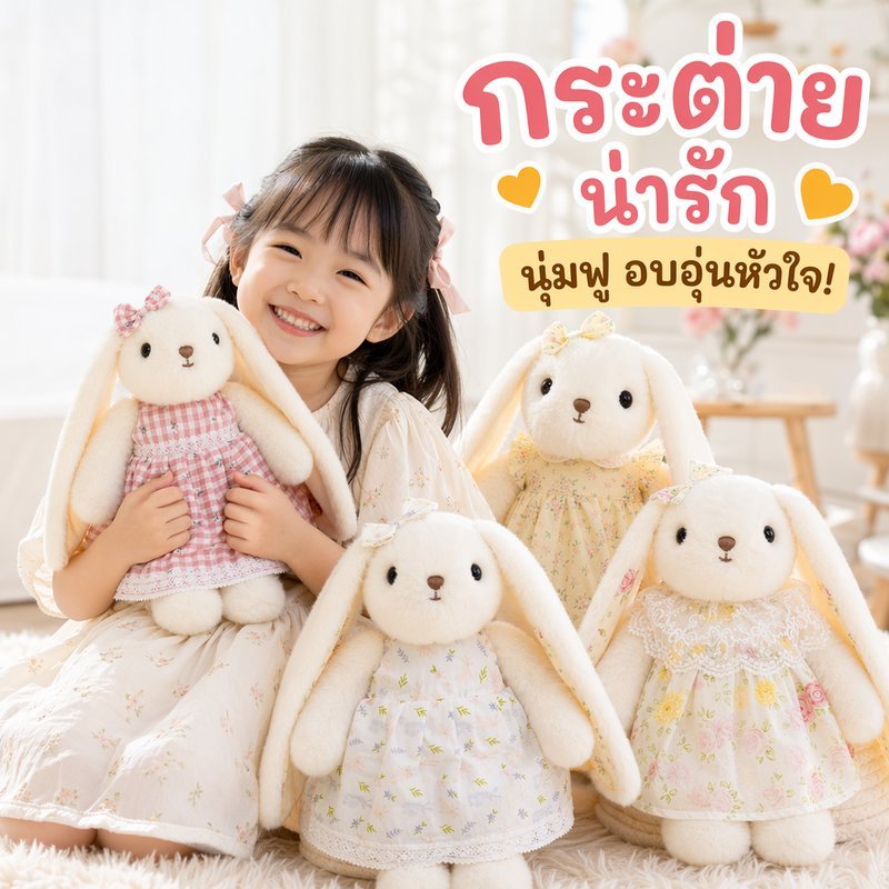 ตุ๊กตากระต่าย ตุ๊กตากระต่ายหูยาว ชุดเดรสดอกไม้ ตุ๊กตาผ้าขนนุ่ม ของขวัญเด็กผู้หญิง ของตกแต่ง