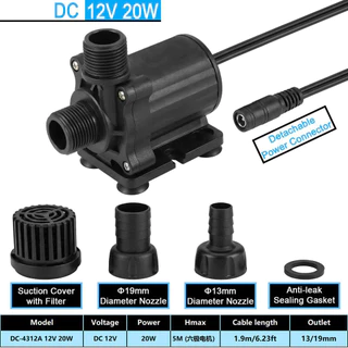 TOPOP CLUB ปั๊มน้ํา DC 12V 30W แผงโซลาร์เซลล์ Aquarium ปั๊มสะเทินน้ําสะเทินบก 20W DC 12V 800L/H, 1200L/H ย่อยด้วย 16.4ft ยกสูง