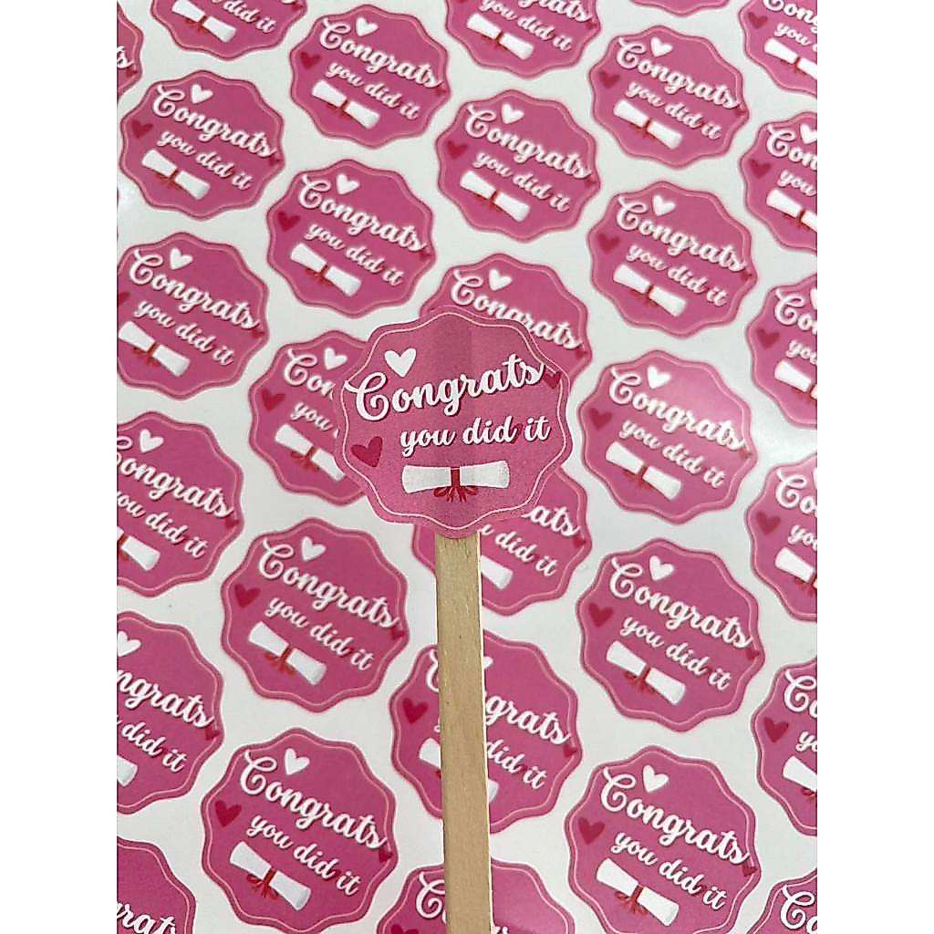สติกเกอร์ ''Congratulations'' (กลม) ติดช่อดอกไม้ กล่องของขวัญ
