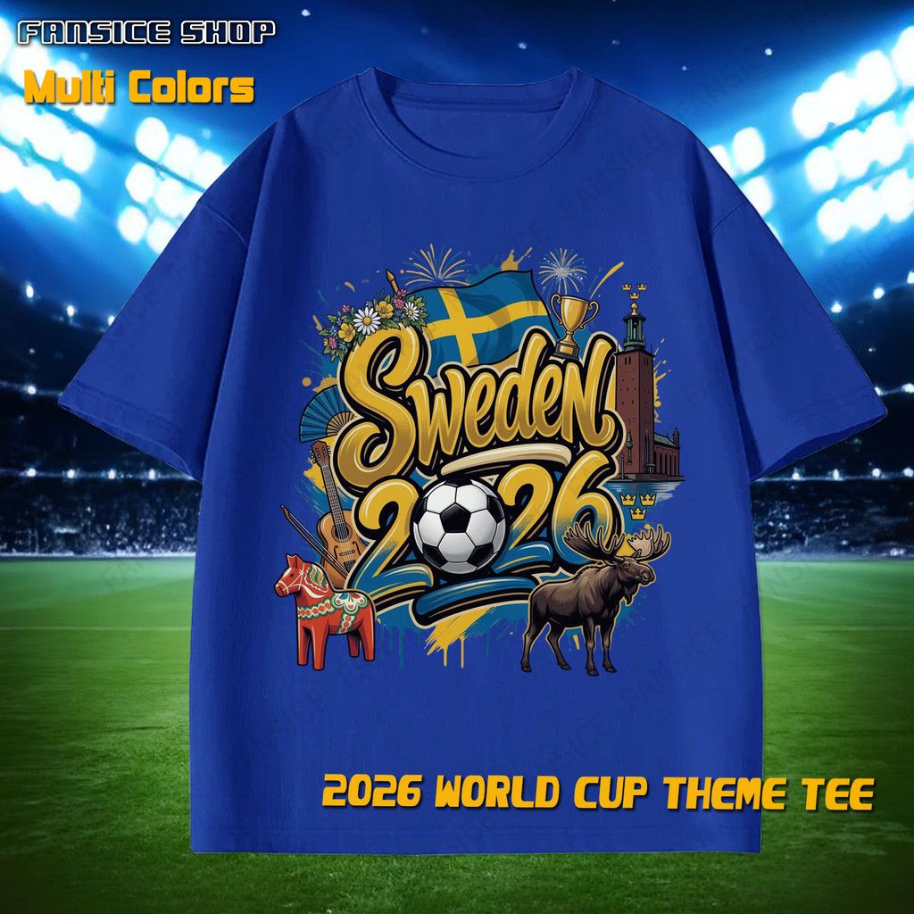 ขนาดใหญ่ Unisex Sweden 2026 World Cup Football Tee เสื้อยืดแขนสั้นผ้าพรีเมี่ยม MY
