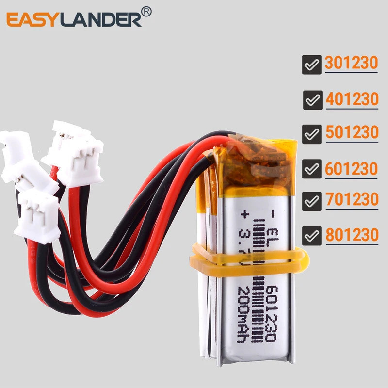 5 ชิ้น/ล็อต JST2.0 2Pin 601230 3.7V 200mAh 301230 401230 501230 701230 801230 แบตเตอรี่ลิเธียมโพลิเม