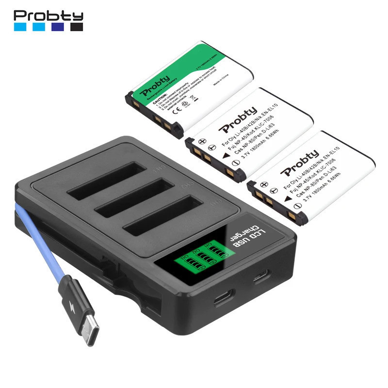 EN-EL10 Li-40B Li-42B NP-80 Klic-7006 แบตเตอรี่ 1800mAh และ 3 ช่องสําหรับ Olympus Li 40B 42B FinePix