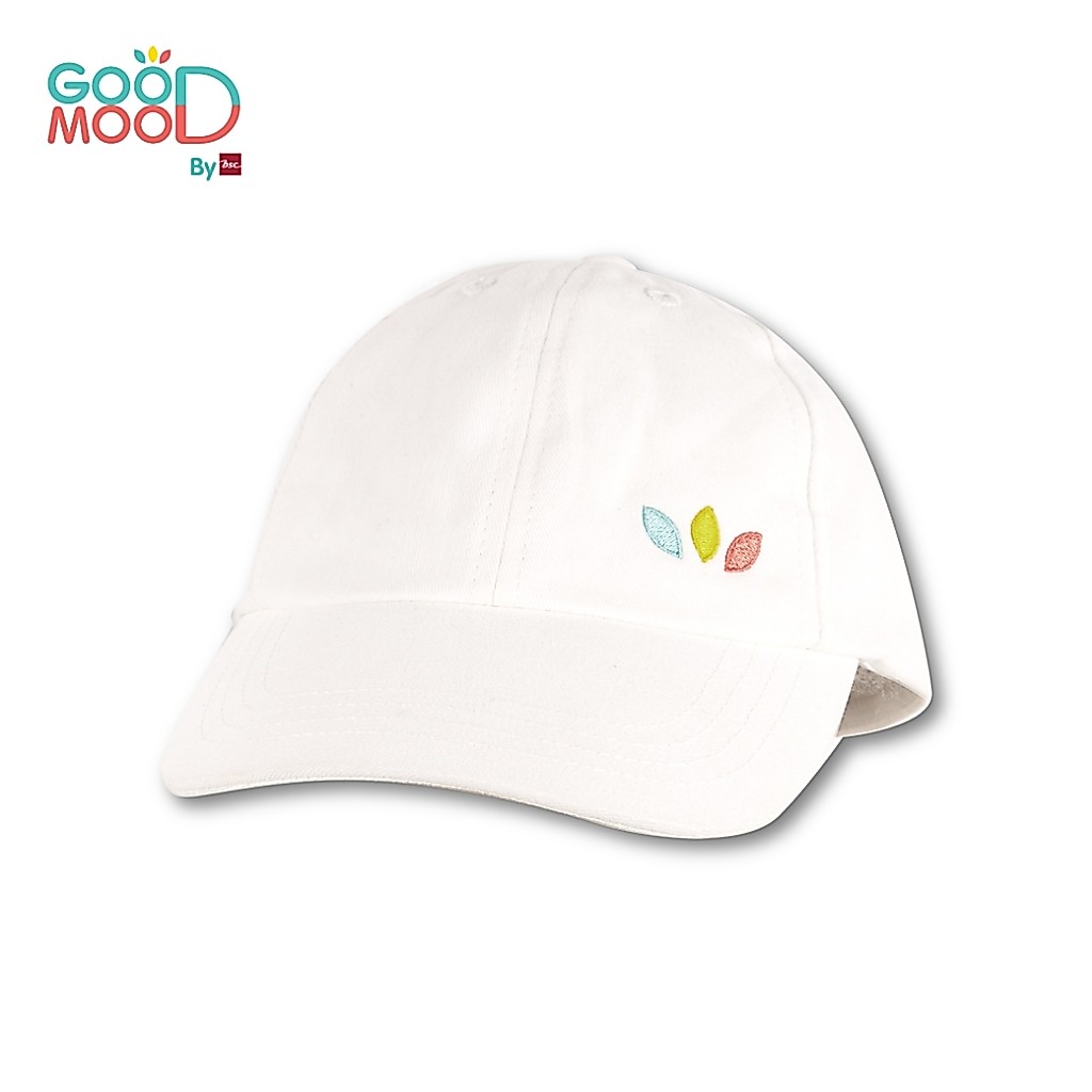 Good Mood by bsc หมวกแก๊ปปักโลโก้ GOOD MOOD ด้านข้าง สีออฟไวท์ ไซซ์ XL สำหรับเด็กอายุ 6-8 ปี ผ้าทวิล