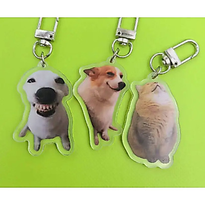 พวงกุญแจลูกแมว Sleeping Meme, Dog Laughing Meme, หน้าจอยิ้ม Corgi Dog Meme วัสดุอะคริลิคใส