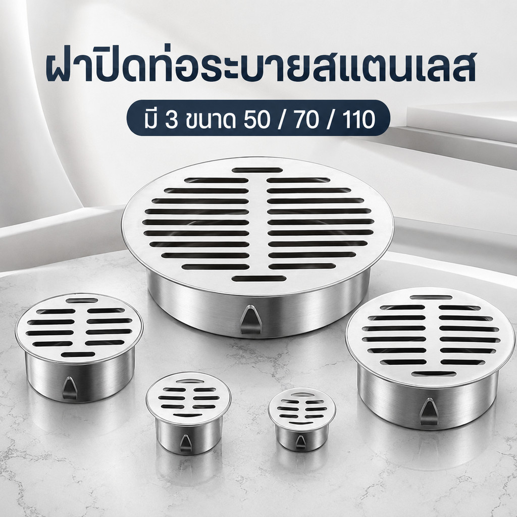 ฝาปิดท่อระบายสแตนเลส ขนาด 50/75/110mm. ระเบียง/หลังคารอบชั้น กันฝน ฝาปิดท่อฝนท่อระบายน้ํา #AP-0039