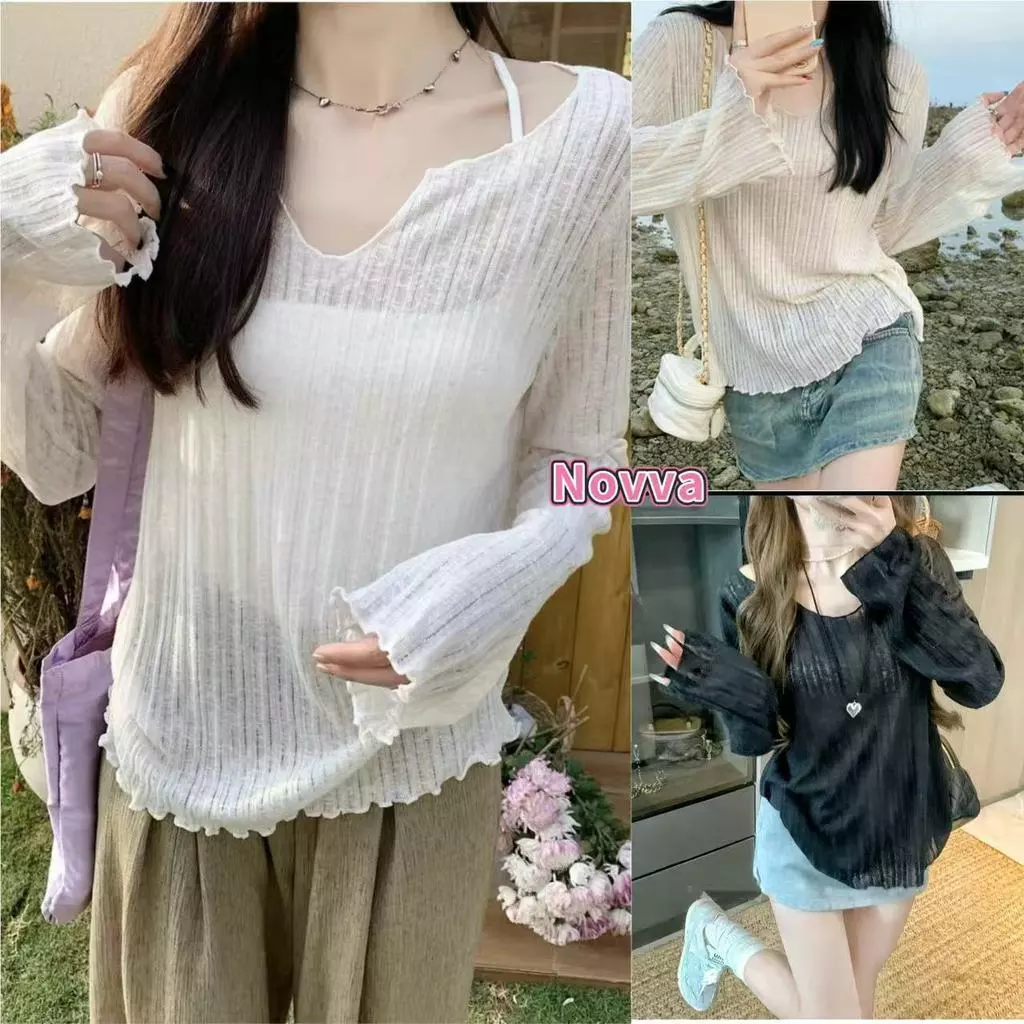 Novva ส่งไวจากไทย เสื้อกันแดดแขนยาว ผู้หญิง ผ้านุ่ม 3สี เบาสบาย ใส่ได้ทุกโอกาส