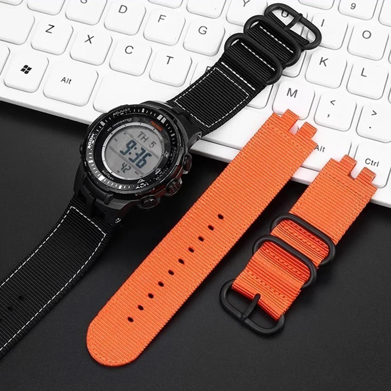 สายนาฬิกาไนลอนสําหรับ Casio PROTREK PRW 3100 ดัดแปลง PRW3000 PRW3100 PRW6000 PRW-6100Y สร้อยข้อมือผ้