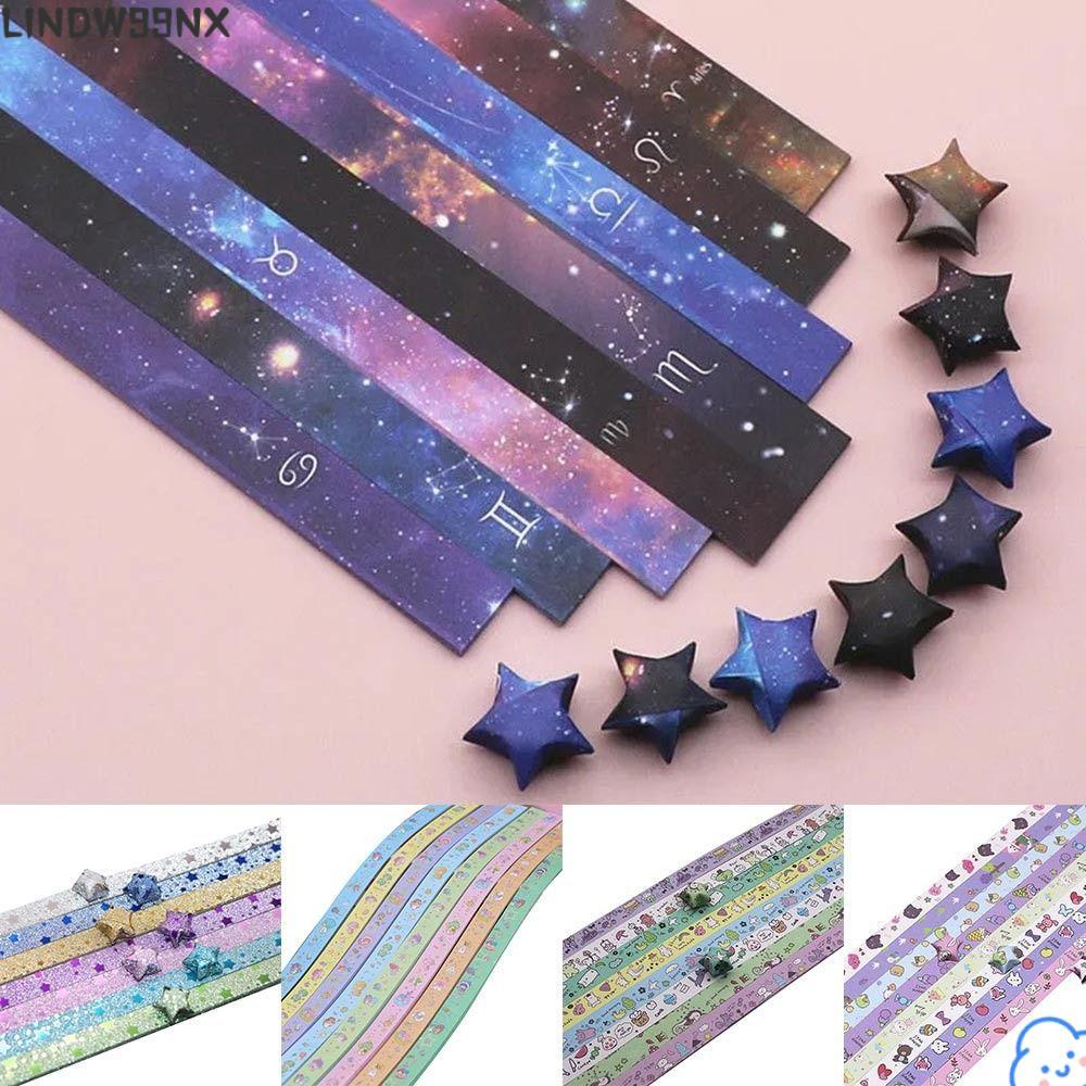 LINDW99NX แถบกระดาษดาว, การ์ตูนศิลปะหัตถกรรม Star Origami กระดาษ, น่ารัก Lucky Star สีสันด้านเดียวพั
