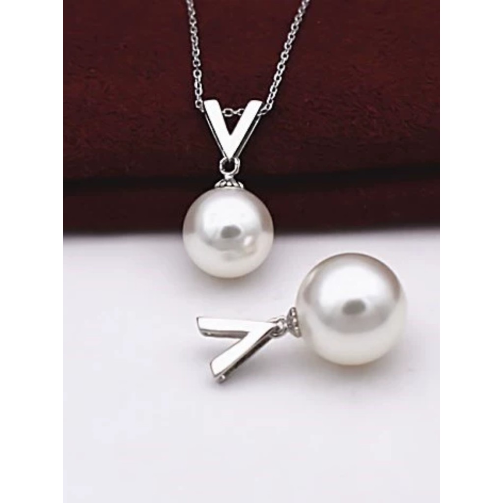S925 เงินสเตอร์ลิง Mother-Oyster สร้อยคอมุกจี้ V-Shaped เงินสเตอร์ลิงสร้อยคอลูกปัดจี้สีขาวแฟชั่น All