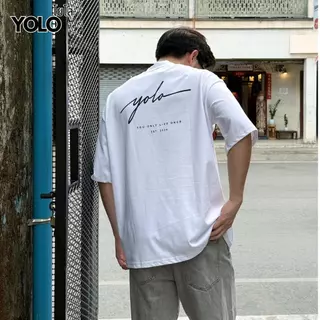 YOLO เสื้อยืด OVERSIZE เสื้อยืดโอเวอร์ไซส์ เสื้อยืดแขนสั้น คอเสื้อหนา 2 นิ้ว ผ้าฝ้ายแท้ ทรงหลวม Y2661