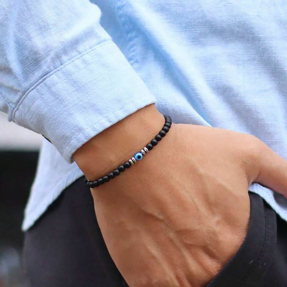 สร้อยข้อมือ Blessed Evil Eye สำหรับทั้งผู้ชายและผู้หญิง พร้อมลูกอมนำโชค ออกแบบยืดหยุ่นและป้องกัน เป็นของขวัญเครื่องประดับที่สวยงาม