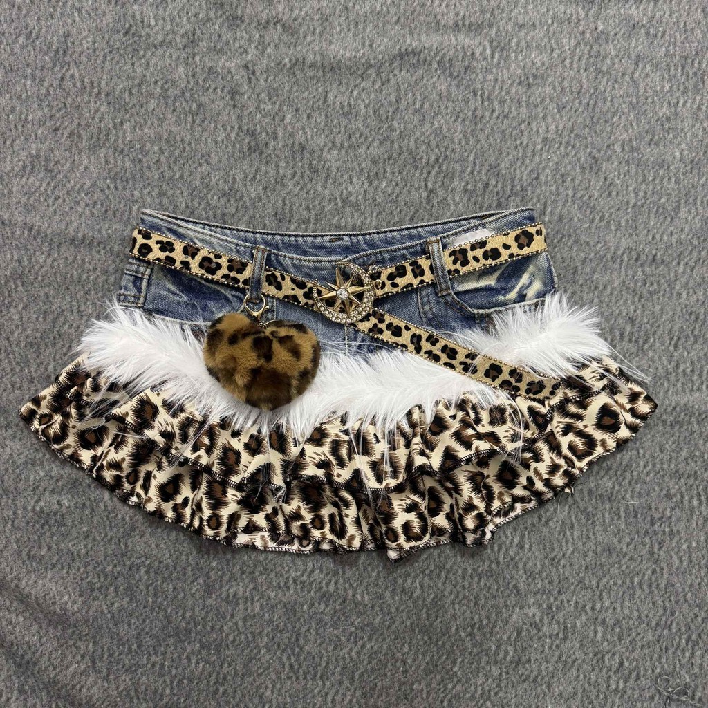 Nana Y2K "เสือดาวสีน้ําตาล" Vintage Denim Nana Y2K "เสือดาวสีน้ําตาล" ที่กําหนดเองVINTAGE DENIMเย็บR