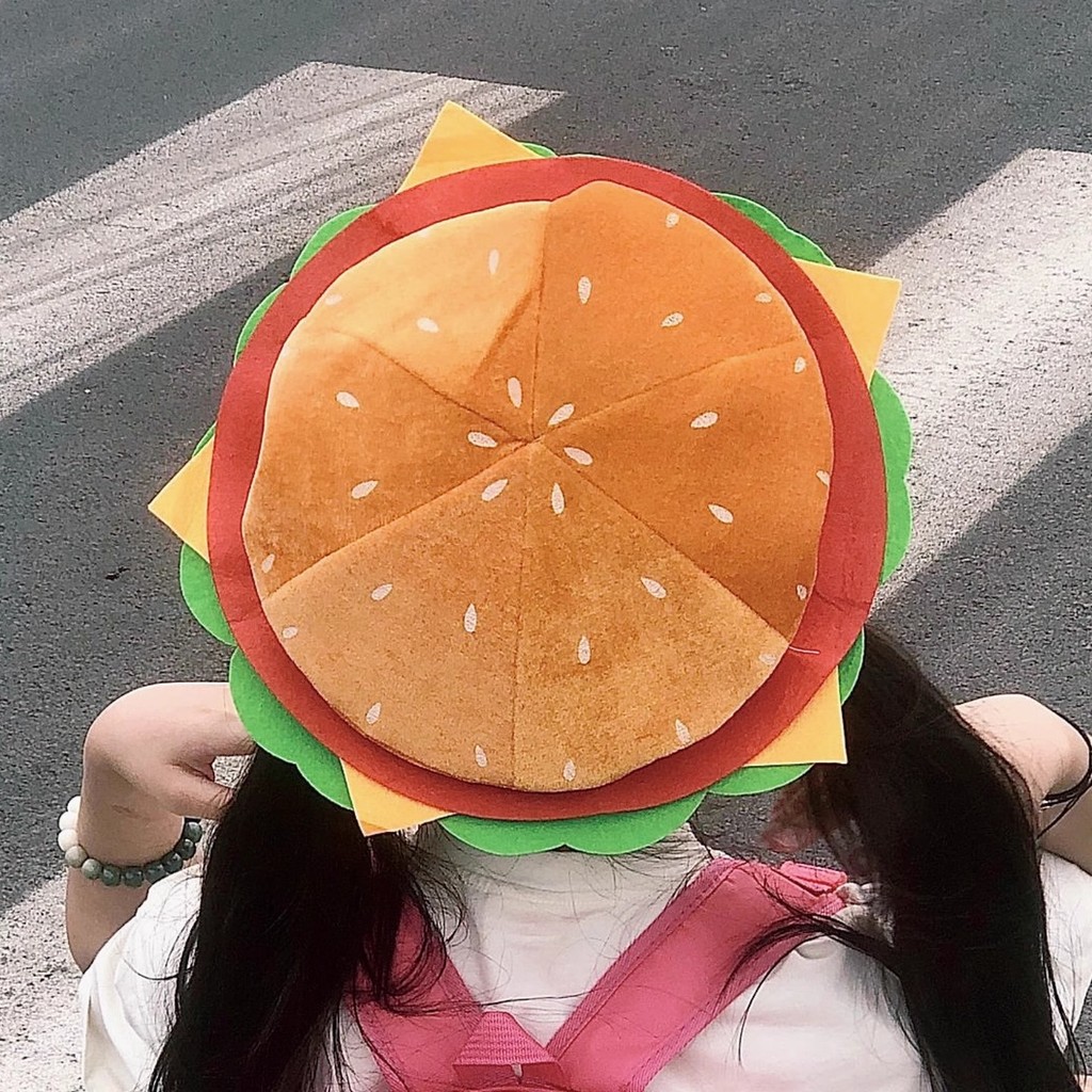 Haonan Little Brother Headgear Burger Hat ตลกหายากแปลก Beret หมวกหูแมวน่ารักวันเกิดของ McDonald
