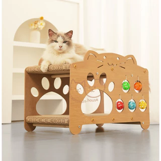 Cathouse กล่องลับเล็บ(หูแมว)(52x30x34cm) กล่องลับเล็บ+กระดิ่ง(59x32x29cm) บ้านแมวไม้ 2 ชั้นพร้อมที่ลับเล็บและของเล่นบอล