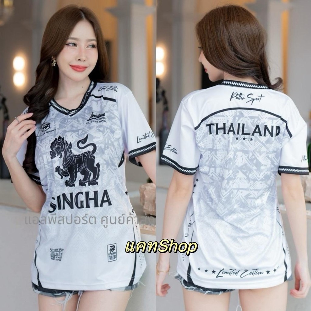 เสื้อคอกีฬาแบบคอวี Singha สำหรับท่านชายและหญิง ไซส์ S-3XL